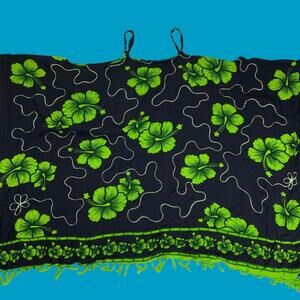 Tropical Green Hibiscus Blouse Beachy Vacation